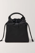 Side view of EACHY black nylon lunch pouch with sturdy handle