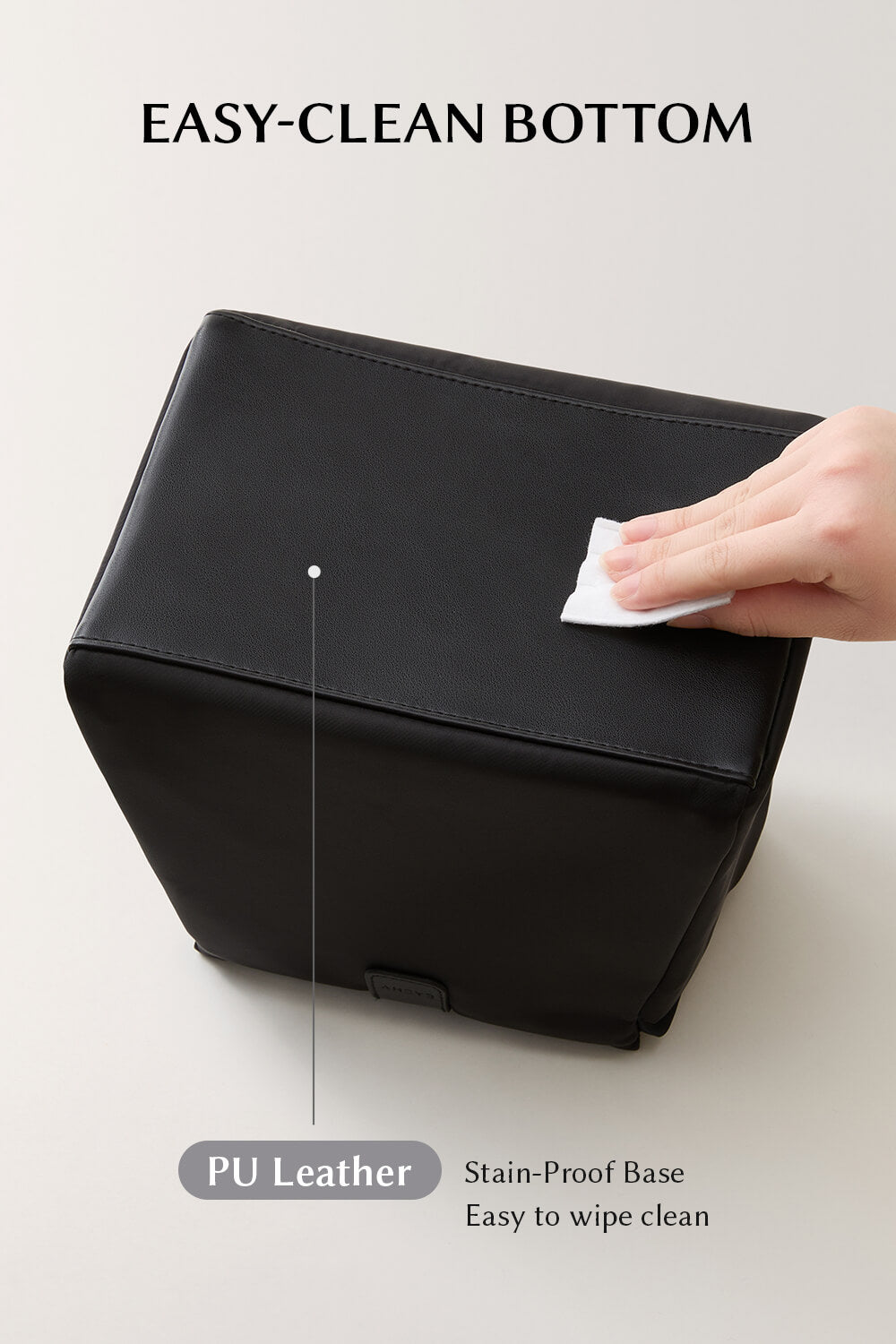 Easy-clean PU leather bottom on EACHY black lunch tote