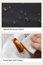 Water-resistant fabric and food-safe lining detail of EACHY lunch bag