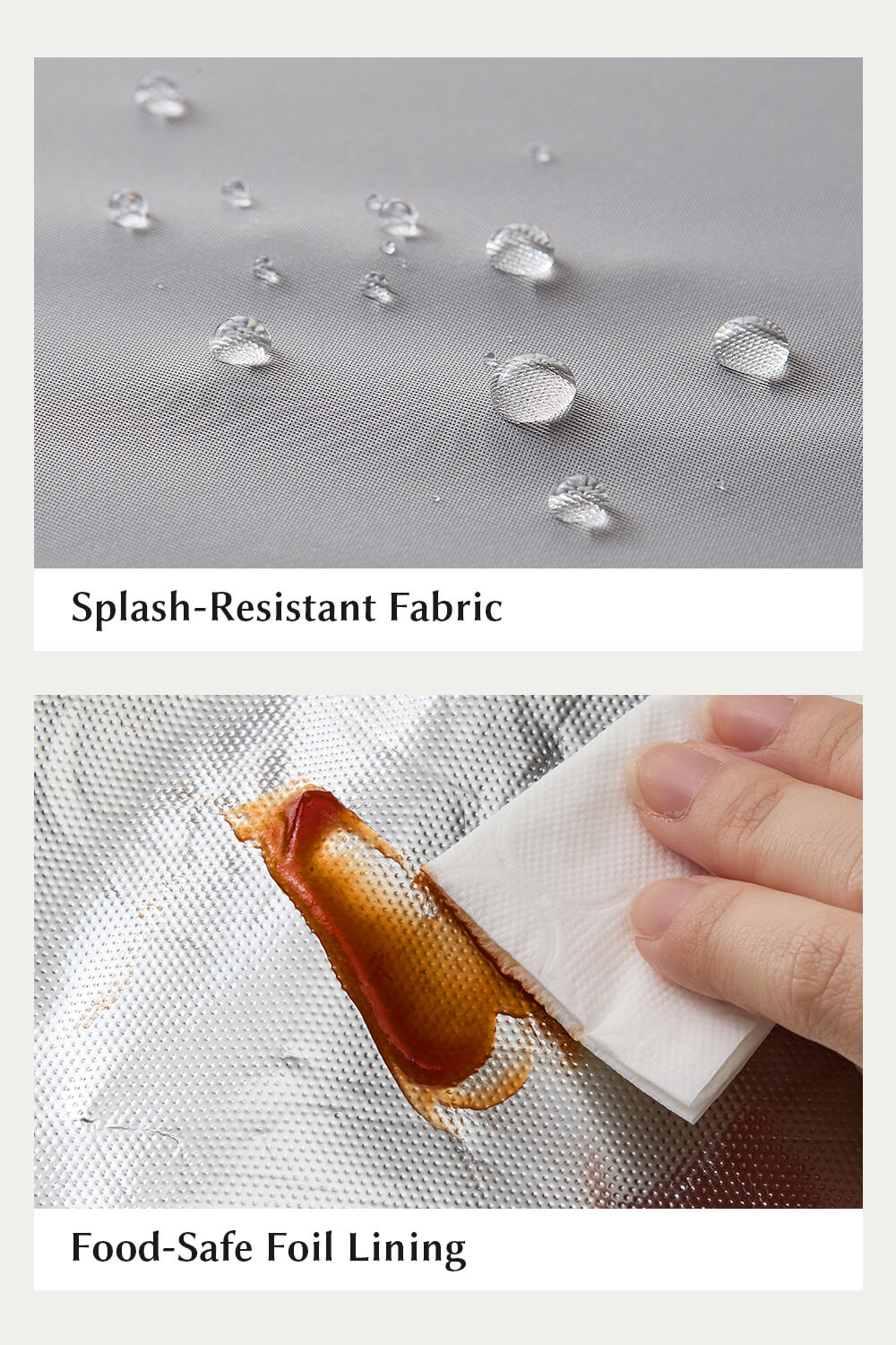 Easy to wipe food stains from EACHY bag aluminum lining