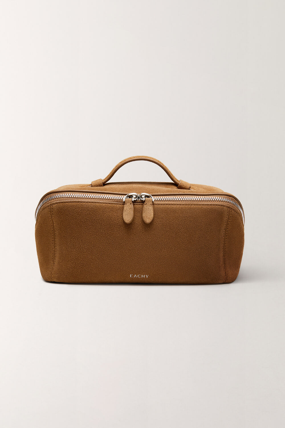 Front view of brown toiletry bag, soft texture makeup organizer pouch for women