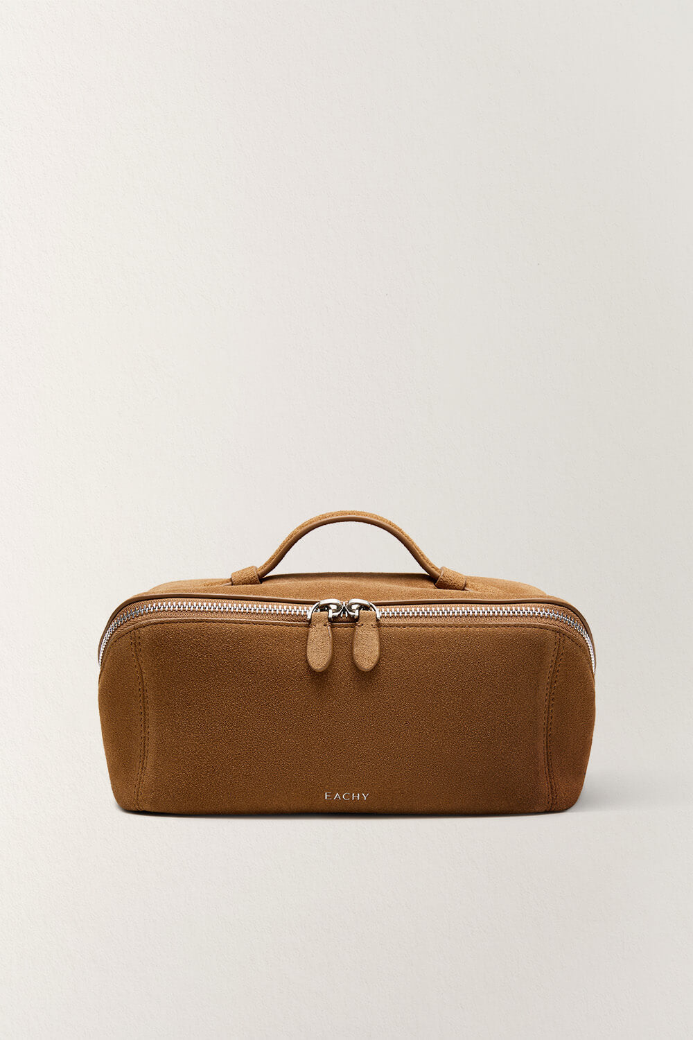 Front view of brown toiletry bag, soft texture makeup organizer pouch for women