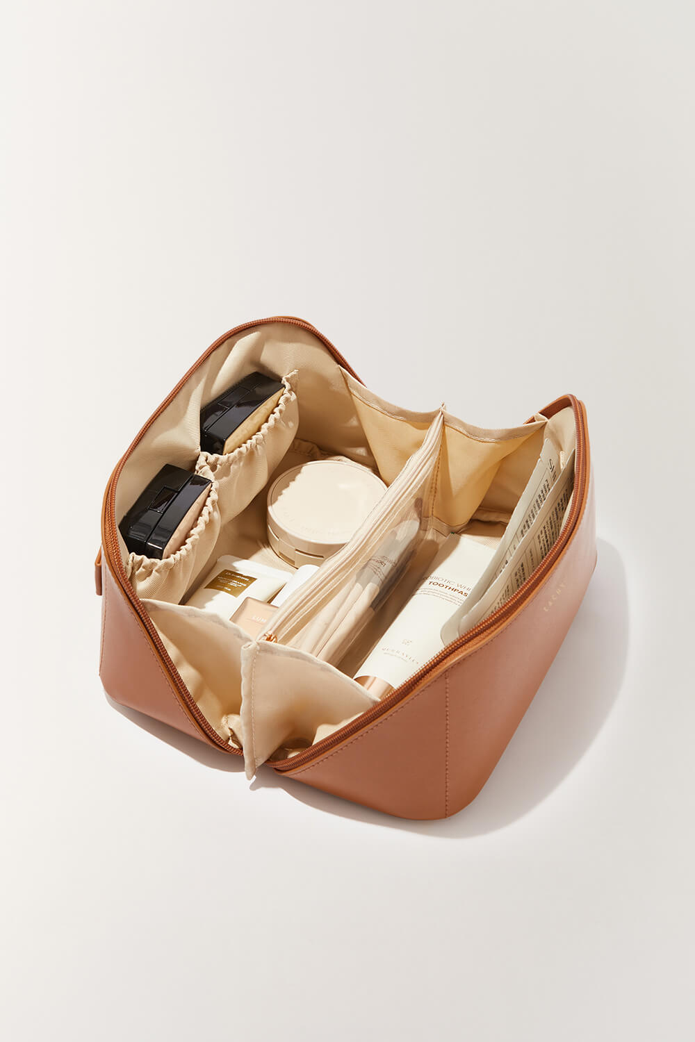 EACHY Travel Makeup Bag – Petition Makeup Bag with 180° Wide-Open Design, Waterproof PU
